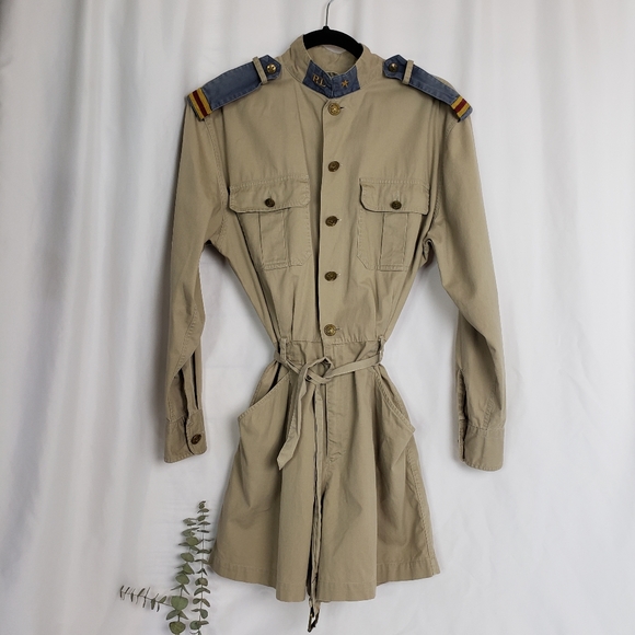 Rare Vintage Ralph Lauren Country Military Romper - Brown Blue Yellow Red - Picture 10 of 11